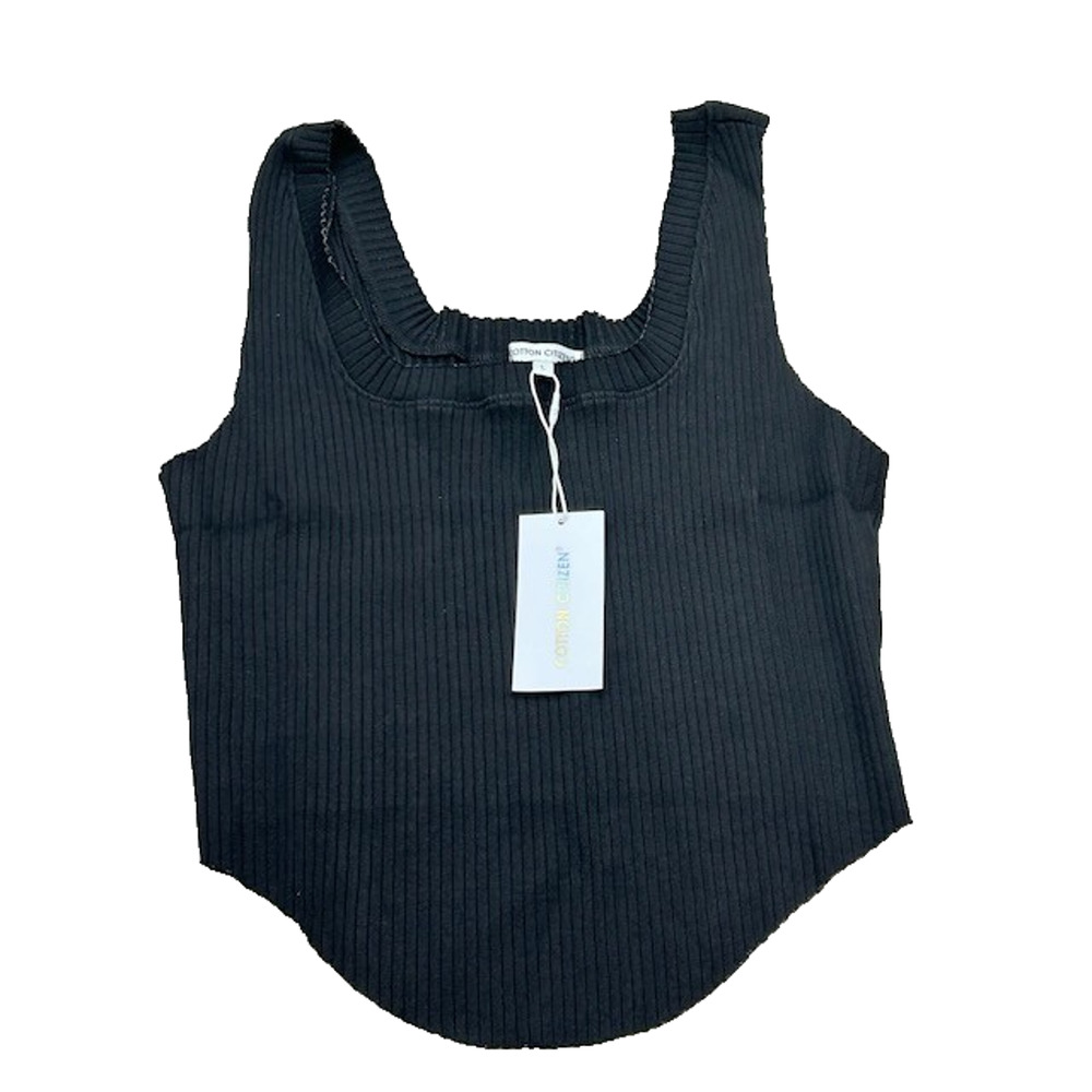 NWT Cotton Citizen Womens Ibiza Ribbed Tank Top Square Neck Cropped Black Size L